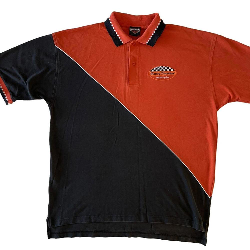 Vintage Harley Davidson Polo Short Sleeve Shirt Mens XL Orange and Black